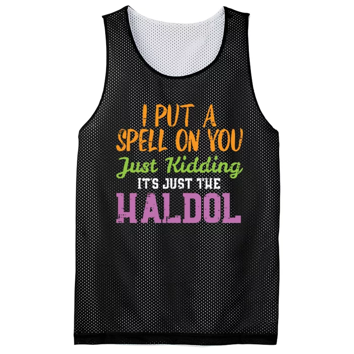 Spell Just Kidding Haldol Funny Nurse Halloween Rn Icu Women Mesh Reversible Basketball Jersey Tank