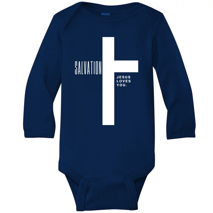 Salvation Jesus Loves You Cross Baby Long Sleeve Bodysuit