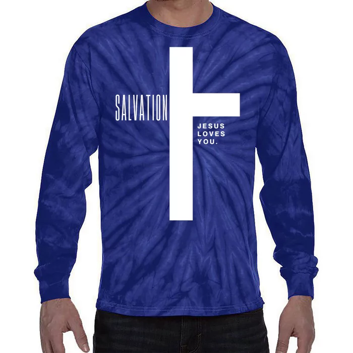 Salvation Jesus Loves You Cross Tie-Dye Long Sleeve Shirt