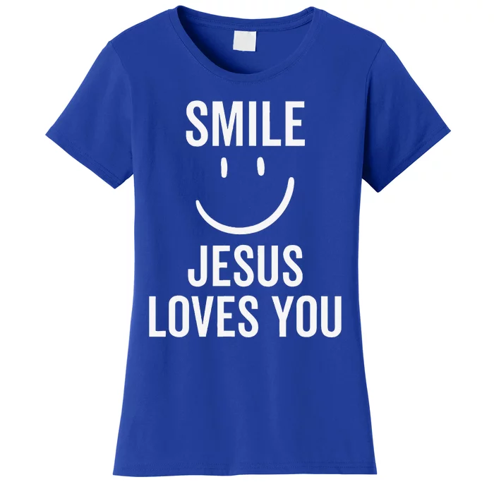 Smile Jesus Loves You Funny Faith God Christian Gift Women's T-Shirt