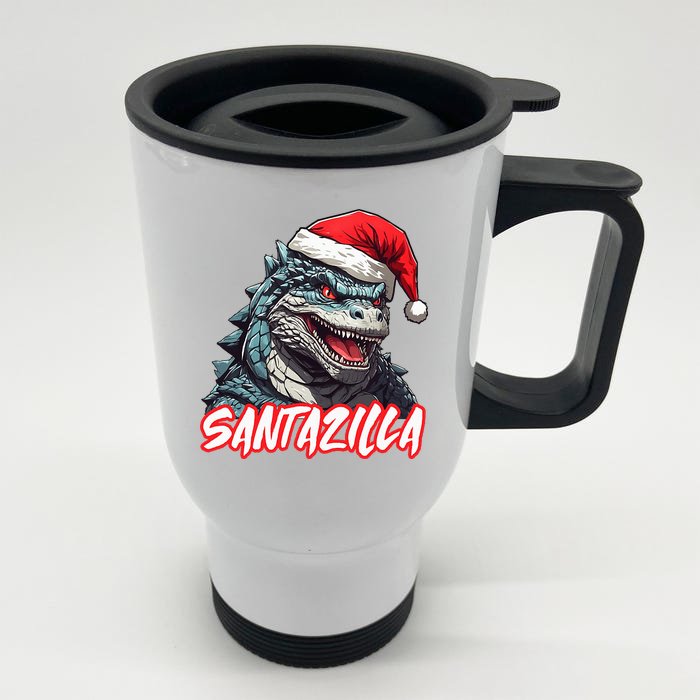 Santazilla Japanese Monster Kaiju Christmas Front & Back Stainless Steel Travel Mug