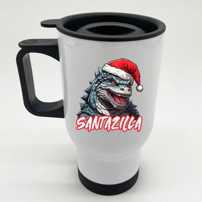 Santazilla Japanese Monster Kaiju Christmas Front & Back Stainless Steel Travel Mug