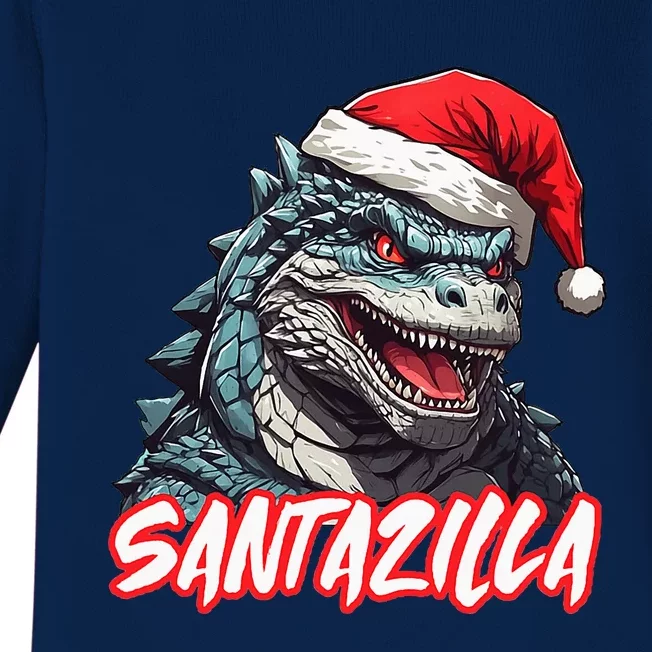 Santazilla Japanese Monster Kaiju Christmas Baby Long Sleeve Bodysuit