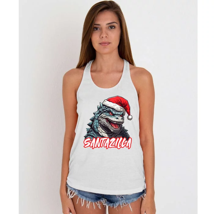 Santazilla Japanese Monster Kaiju Christmas Women's Knotted Racerback Tank