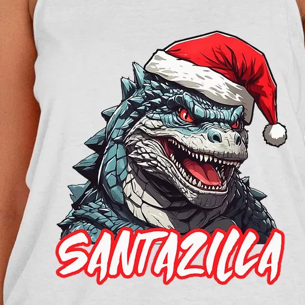 Santazilla Japanese Monster Kaiju Christmas Women's Knotted Racerback Tank