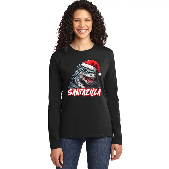 Santazilla Japanese Monster Kaiju Christmas Ladies Long Sleeve Shirt