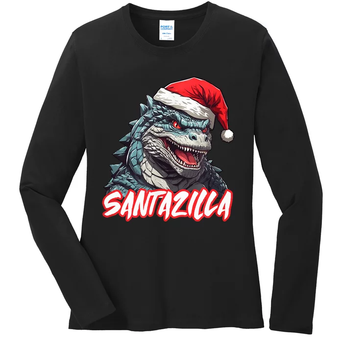 Santazilla Japanese Monster Kaiju Christmas Ladies Long Sleeve Shirt