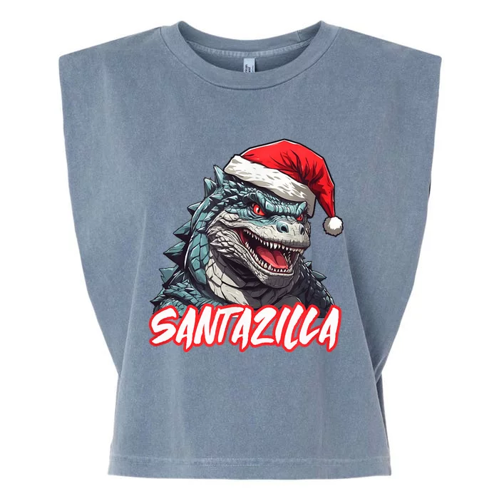 Santazilla Japanese Monster Kaiju Christmas Garment-Dyed Women's Muscle Tee