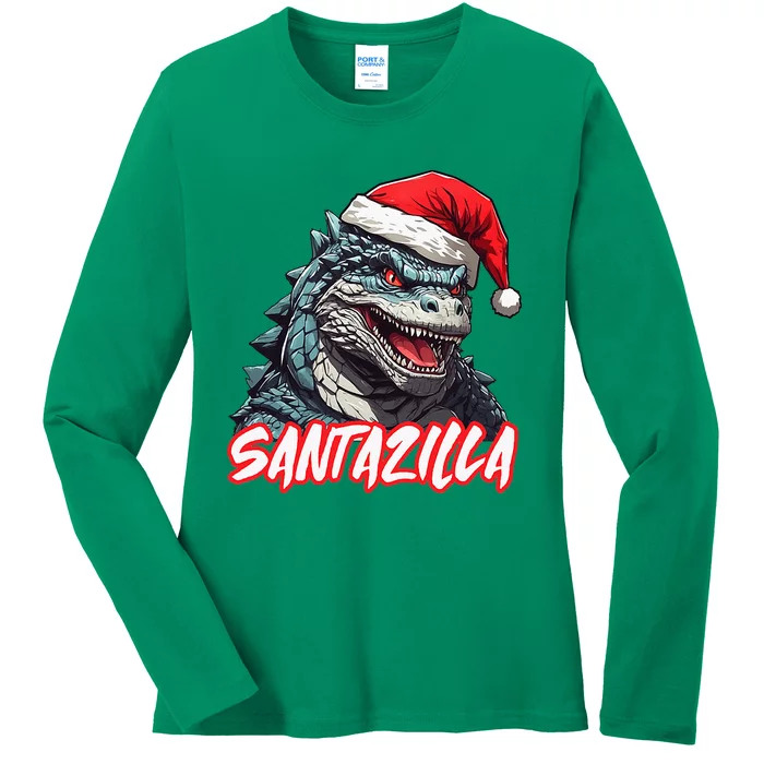 Santazilla Japanese Monster Kaiju Christmas Ladies Long Sleeve Shirt