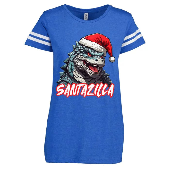 Santazilla Japanese Monster Kaiju Christmas Enza Ladies Jersey Football T-Shirt