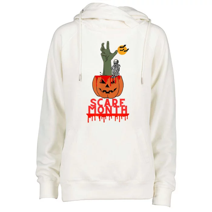 Spooky Jack O Lantern Womens Funnel Neck Pullover Hood