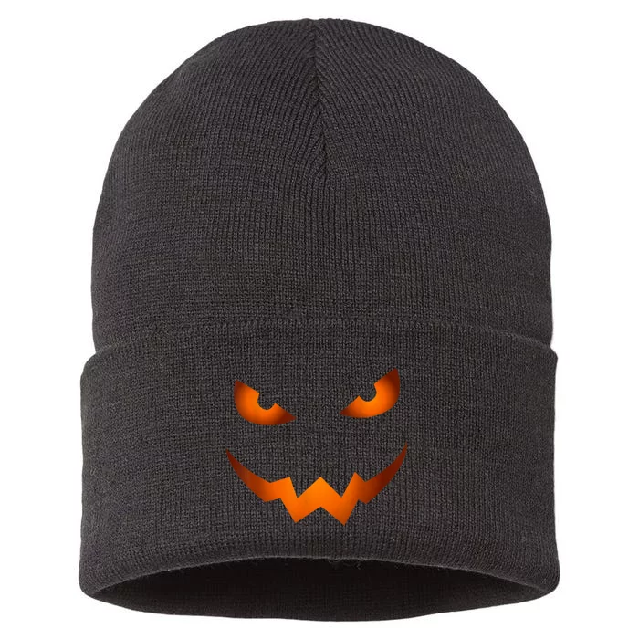 Scary Jack O Lantern Pumpkin Face Halloween Costume Tshirt Sustainable Knit Beanie