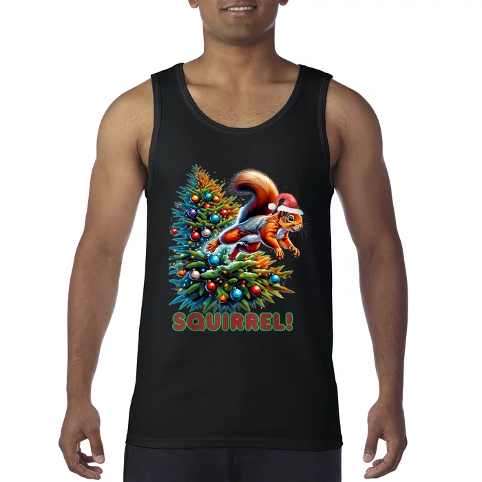 Squirrel Jumping Out Of Christmas Tree Funny Tank Top