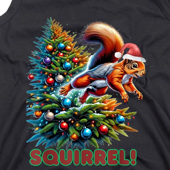 Squirrel Jumping Out Of Christmas Tree Funny Tank Top