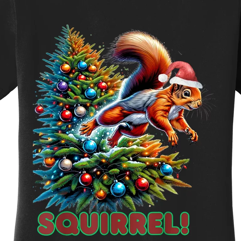 Squirrel Jumping Out Of Christmas Tree Funny Women's T-Shirt