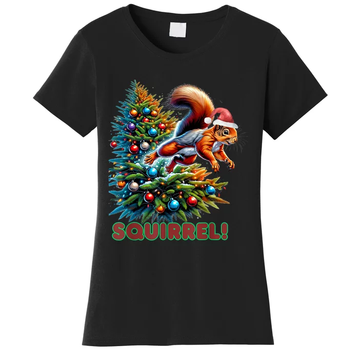 Squirrel Jumping Out Of Christmas Tree Funny Women's T-Shirt