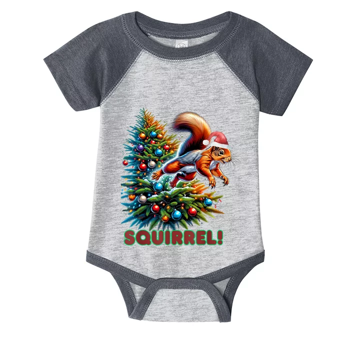 Squirrel Jumping Out Of Christmas Tree Funny Infant Baby Jersey Bodysuit