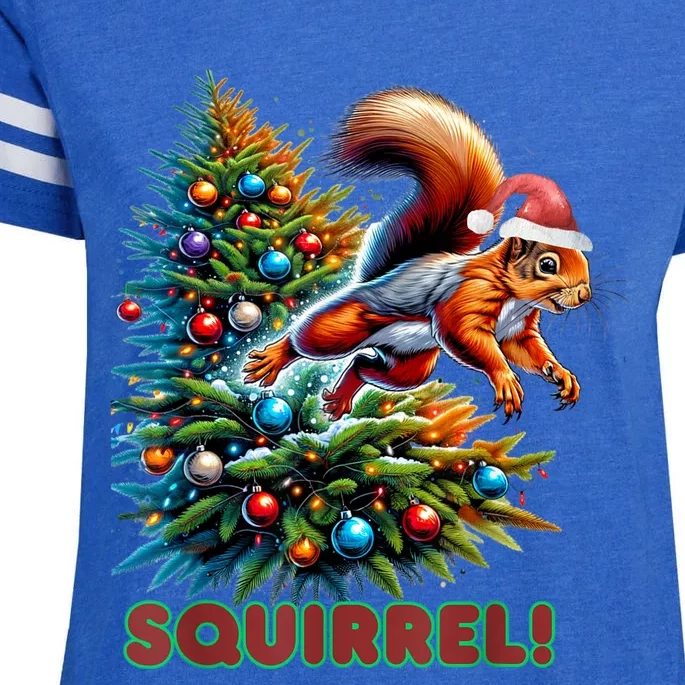 Squirrel Jumping Out Of Christmas Tree Funny Enza Ladies Jersey Football T-Shirt