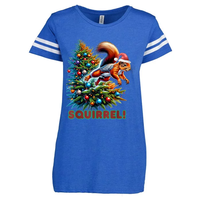 Squirrel Jumping Out Of Christmas Tree Funny Enza Ladies Jersey Football T-Shirt