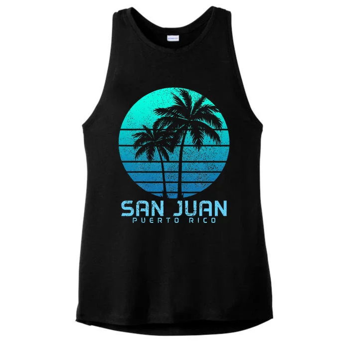 San Juan Puerto Rico Vintage Palm Trees Beach Souvenir Pride Ladies Tri-Blend Wicking Tank