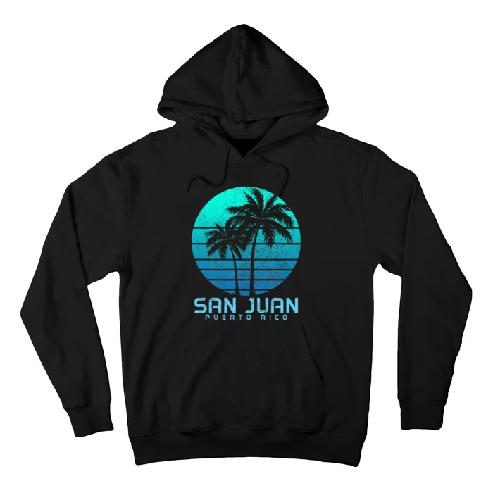 San Juan Puerto Rico Vintage Palm Trees Beach Souvenir Pride Hoodie