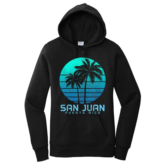 San Juan Puerto Rico Vintage Palm Trees Beach Souvenir Pride Women's Pullover Hoodie