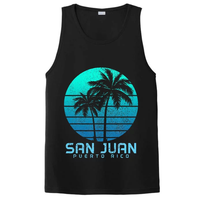 San Juan Puerto Rico Vintage Palm Trees Beach Souvenir Pride Performance Tank