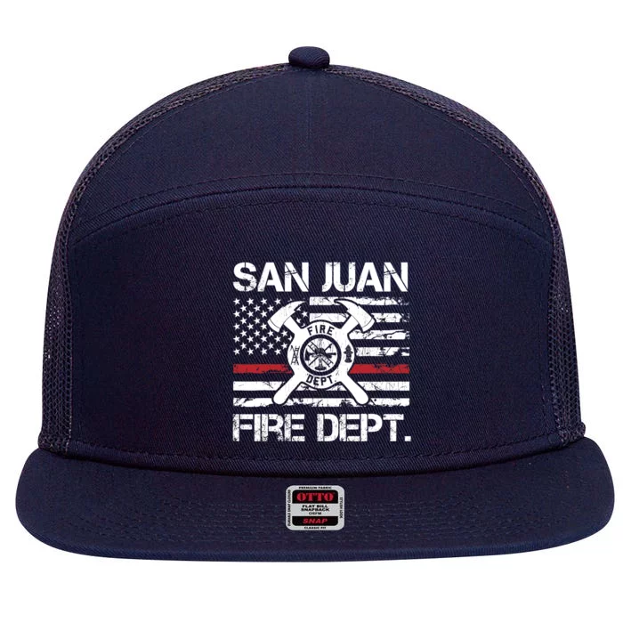 San Juan Puerto Rico Fire Department Thin Red Line Fireman 7 Panel Mesh Trucker Snapback Hat