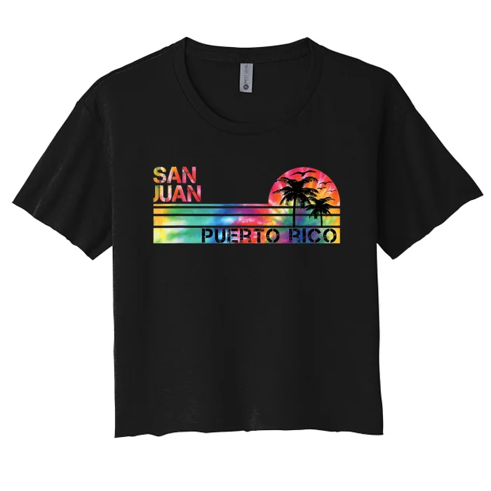 San Juan Puerto Rico Tie Dye Vintage Inspired Striped Women's Crop Top Tee