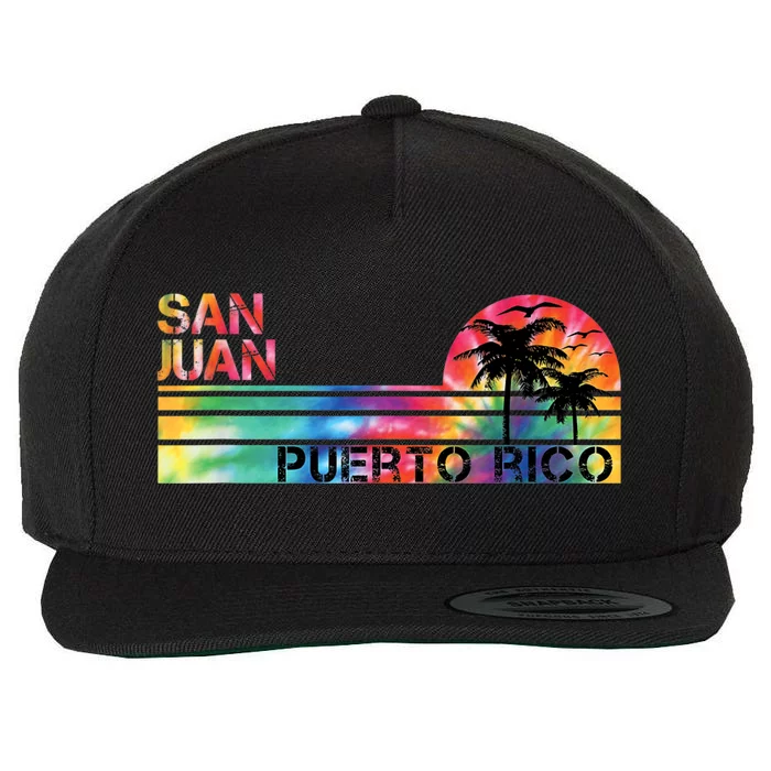 San Juan Puerto Rico Tie Dye Vintage Inspired Striped Wool Snapback Cap