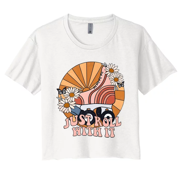 Sunshine Just Roll With It Roller Groovy Vibes Skate Skating Women's Crop Top Tee