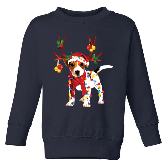 Santa Jack Russell Gorgeous Reindeer Light Christmas Toddler Sweatshirt