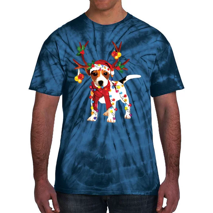 Santa Jack Russell Gorgeous Reindeer Light Christmas Tie-Dye T-Shirt