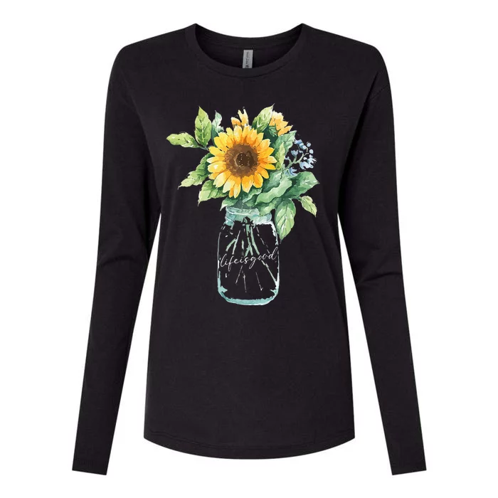 Sunflower Jar 's Life is Goods Floral Awesome Vase Womens Cotton Relaxed Long Sleeve T-Shirt