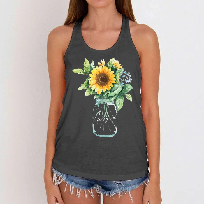 Sunflower Jar 's Life is Goods Floral Awesome Vase Women's Knotted Racerback Tank