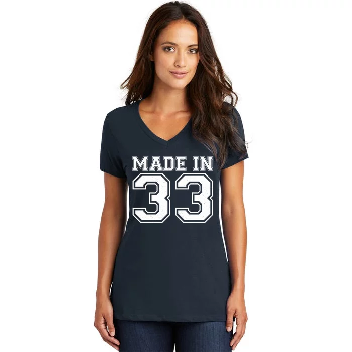 Sporty Jersey Style Made In 1933 90th Birthday Women's V-Neck T-Shirt