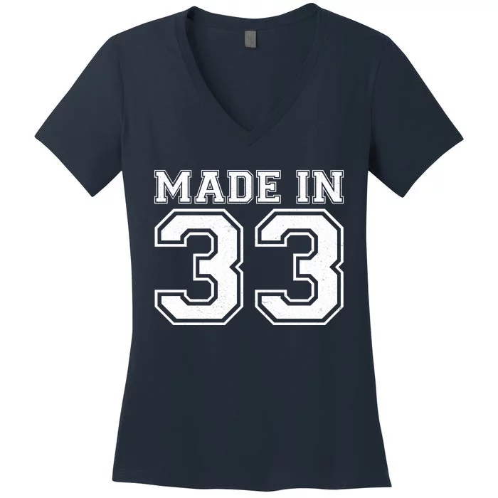 Sporty Jersey Style Made In 1933 90th Birthday Women's V-Neck T-Shirt