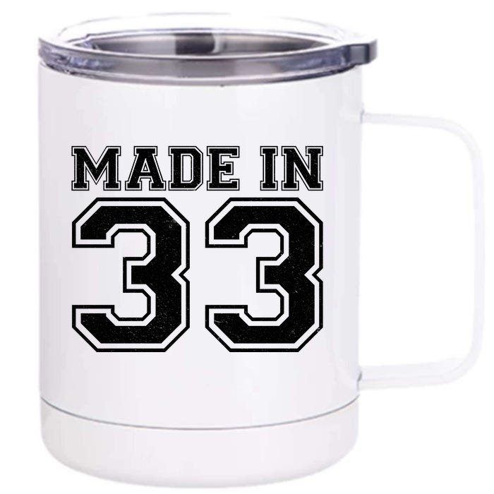 Sporty Jersey Style Made In 1933 90th Birthday Front & Back 12oz Stainless Steel Tumbler Cup