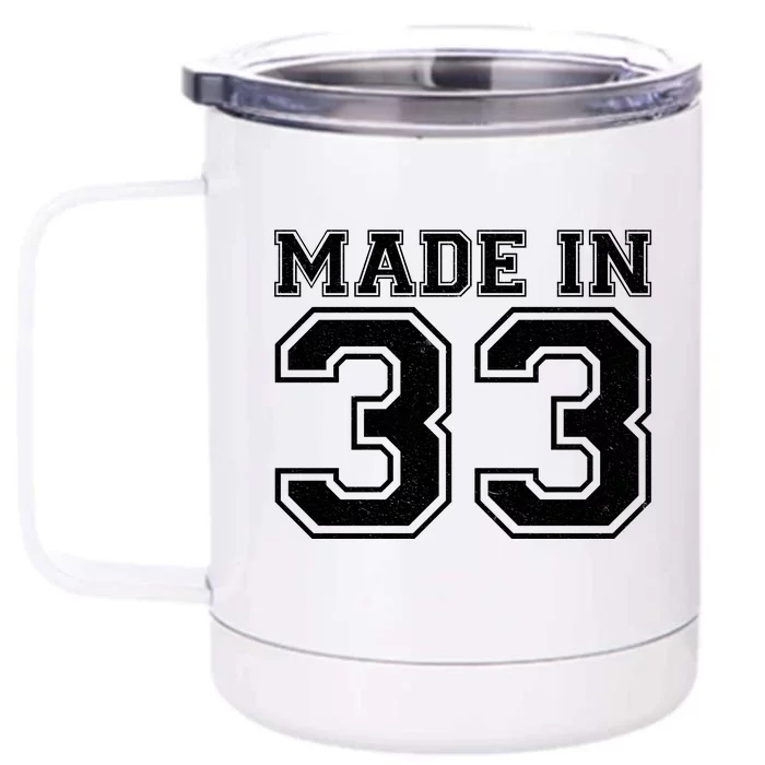 Sporty Jersey Style Made In 1933 90th Birthday Front & Back 12oz Stainless Steel Tumbler Cup