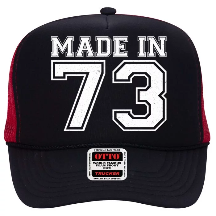 Sporty Jersey Style Made In 1973 50th Birthday High Crown Mesh Trucker Hat