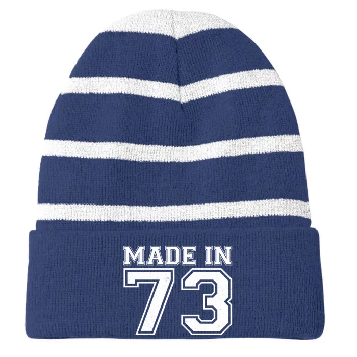 Sporty Jersey Style Made In 1973 50th Birthday Striped Beanie with Solid Band