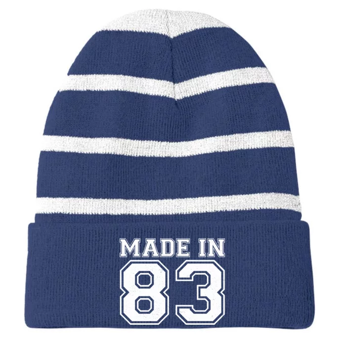 Sporty Jersey Style Made In 1983 40th Birthday Striped Beanie with Solid Band