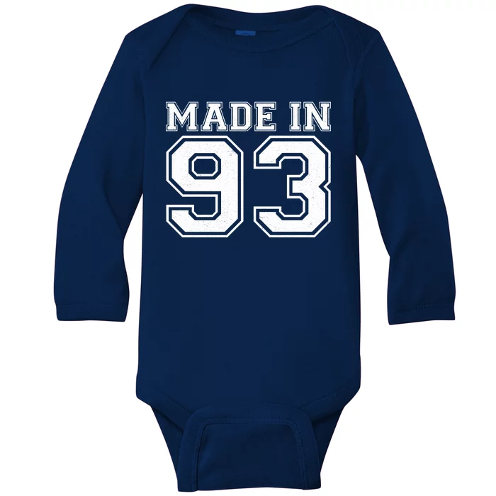 Sporty Jersey Style Made In 1993 30th Birthday Baby Long Sleeve Bodysuit