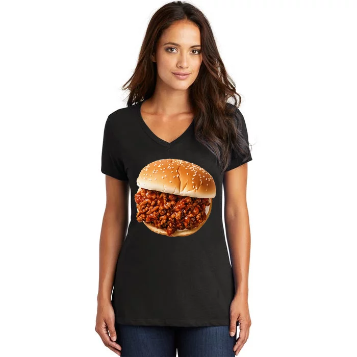 Sloppy Joe Sandwich Lunchlady Food Halloween Costume Women's V-Neck T-Shirt