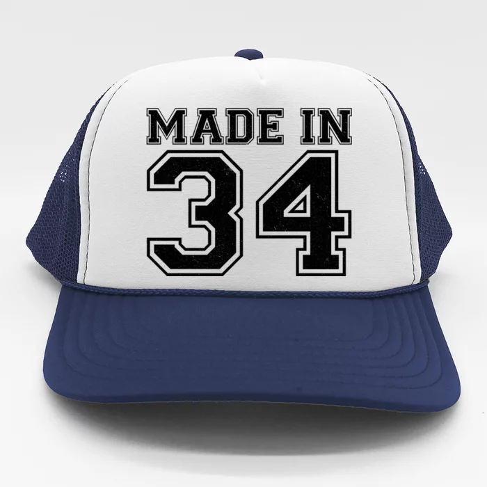 Sporty Jersey Style Made In 1934 90th Birthday Trucker Hat