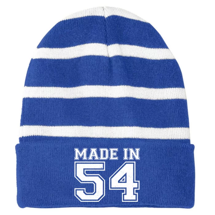 Sporty Jersey Style Made In 1954 70th Birthday Striped Beanie with Solid Band