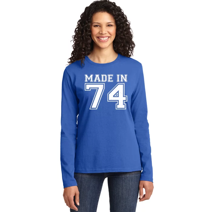 Sporty Jersey Style Made In 1974 50th Birthday Ladies Long Sleeve Shirt