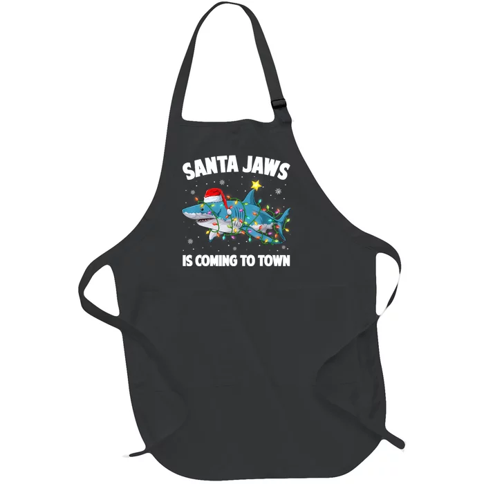 Santa Jaws Shark Christmas Lights Merry Sharkmas Xmas Boys TShirt Full-Length Apron With Pocket