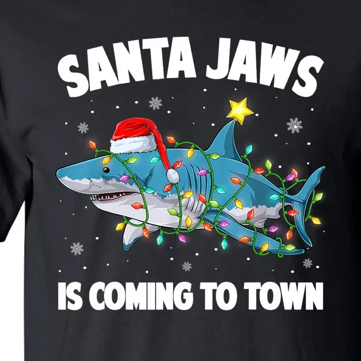 Santa Jaws Shark Christmas Lights Merry Sharkmas Xmas Boys TShirt Tall T-Shirt