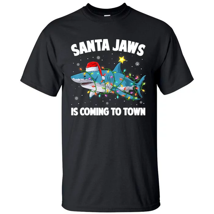 Santa Jaws Shark Christmas Lights Merry Sharkmas Xmas Boys TShirt Tall T-Shirt